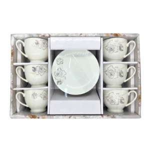 JOGO DE XÍCARAS E PIRES DE PORCELANA