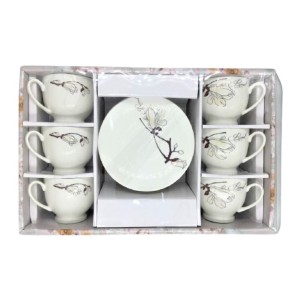 JOGO DE XICARAS E PIRES DE PORCELANA